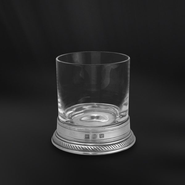Bicchiere da whisky old-fashioned in peltro e cristallo (Art.856)