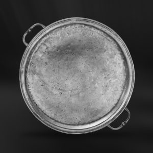 Vassoio rotondo antico bordo inglese in peltro con manici (Art.360)