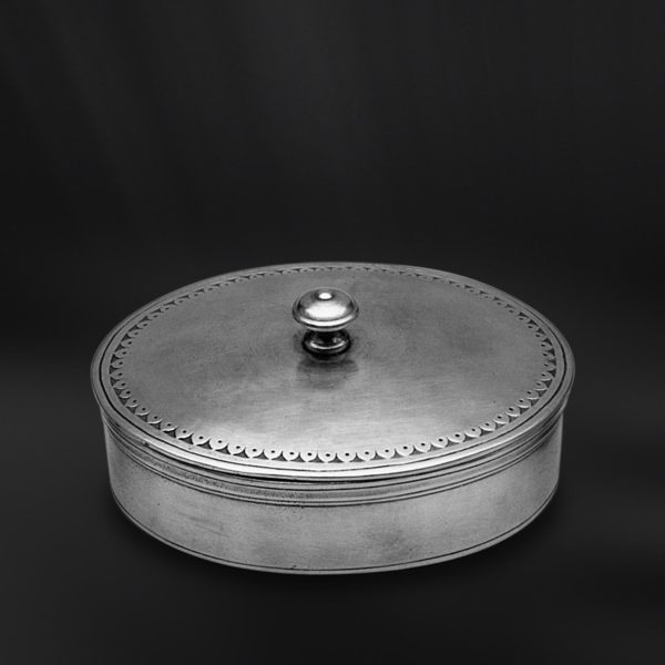 Scatola scatolina ovale bomboniera regalo aziendale portagioie in peltro (Art.616)