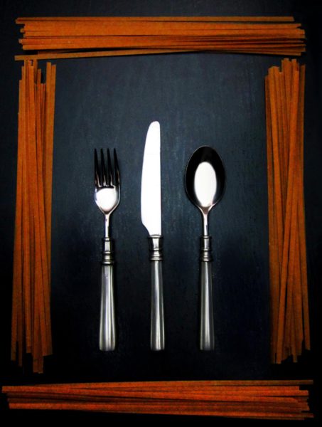 Forchetta coltello e cucchiaio da dessert in peltro e acciaio (604-605-614)