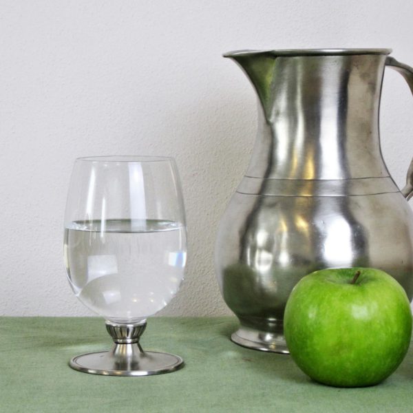 Bicchiere vino-acqua in cristallo e peltro (811)